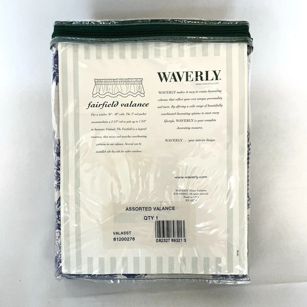Waverly Charmed Life Fairfield Valance Blue Ivory Toile Gingham‎ 76x17 USA
